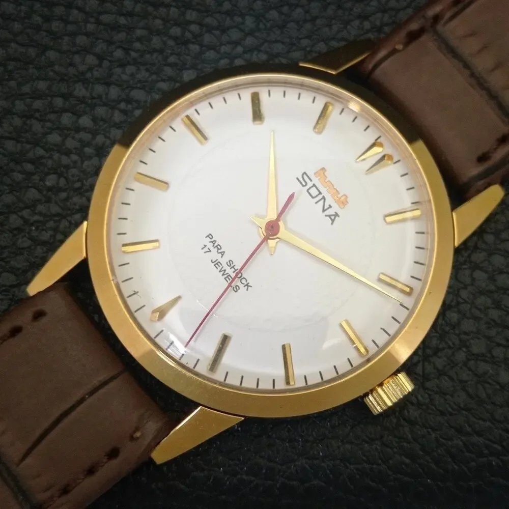 Vintage 1981 HMT Manual Wound Mens Gold Watch W/daydate & White accents